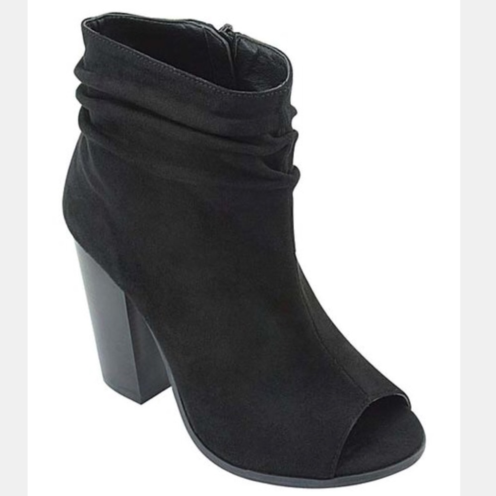 Black Slouchy Peep Toe Bootie - Picture 4 of 8